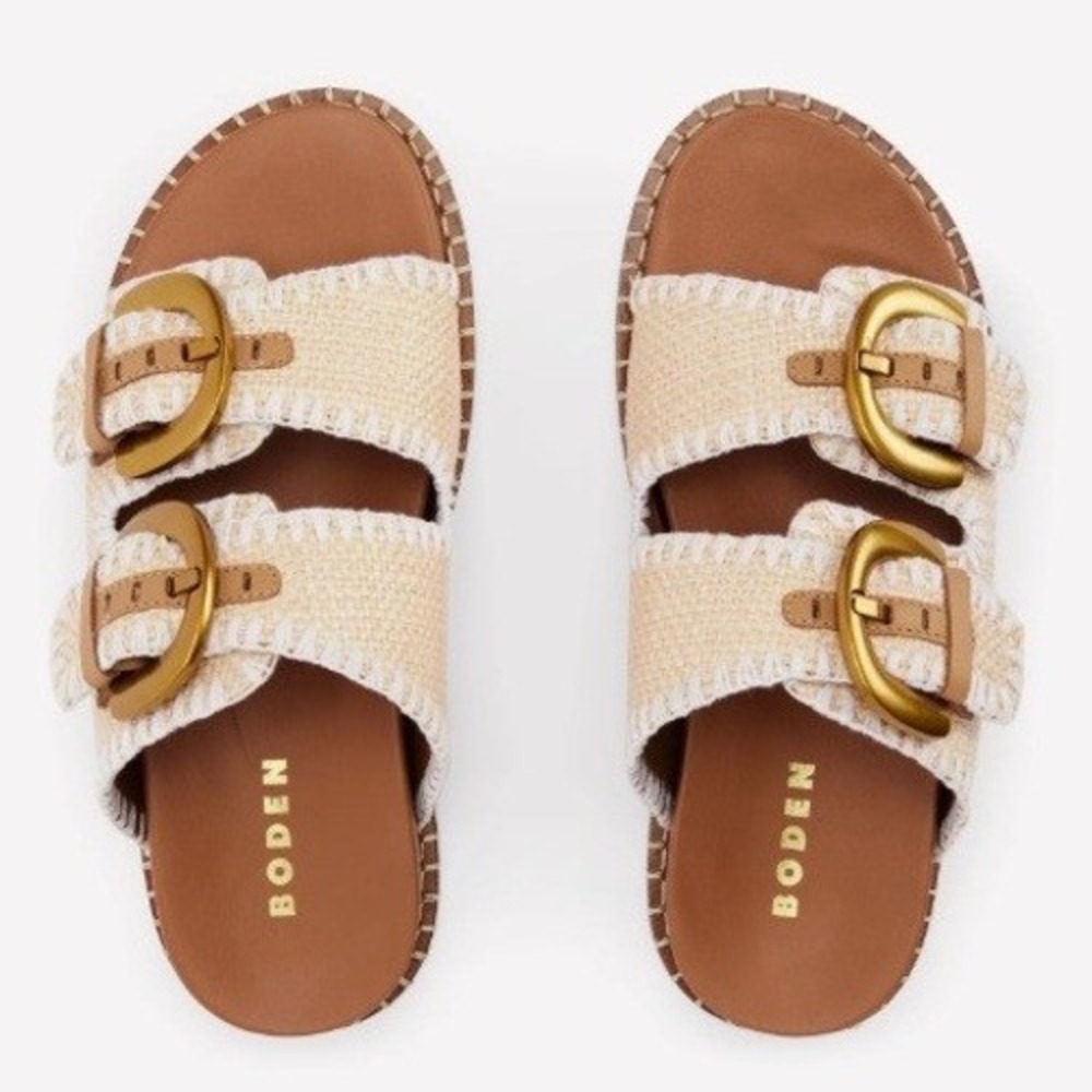 NEW Boden Alberta Footbed Sandal Straw Leather Natural EU 38 or US 7.5 to 8